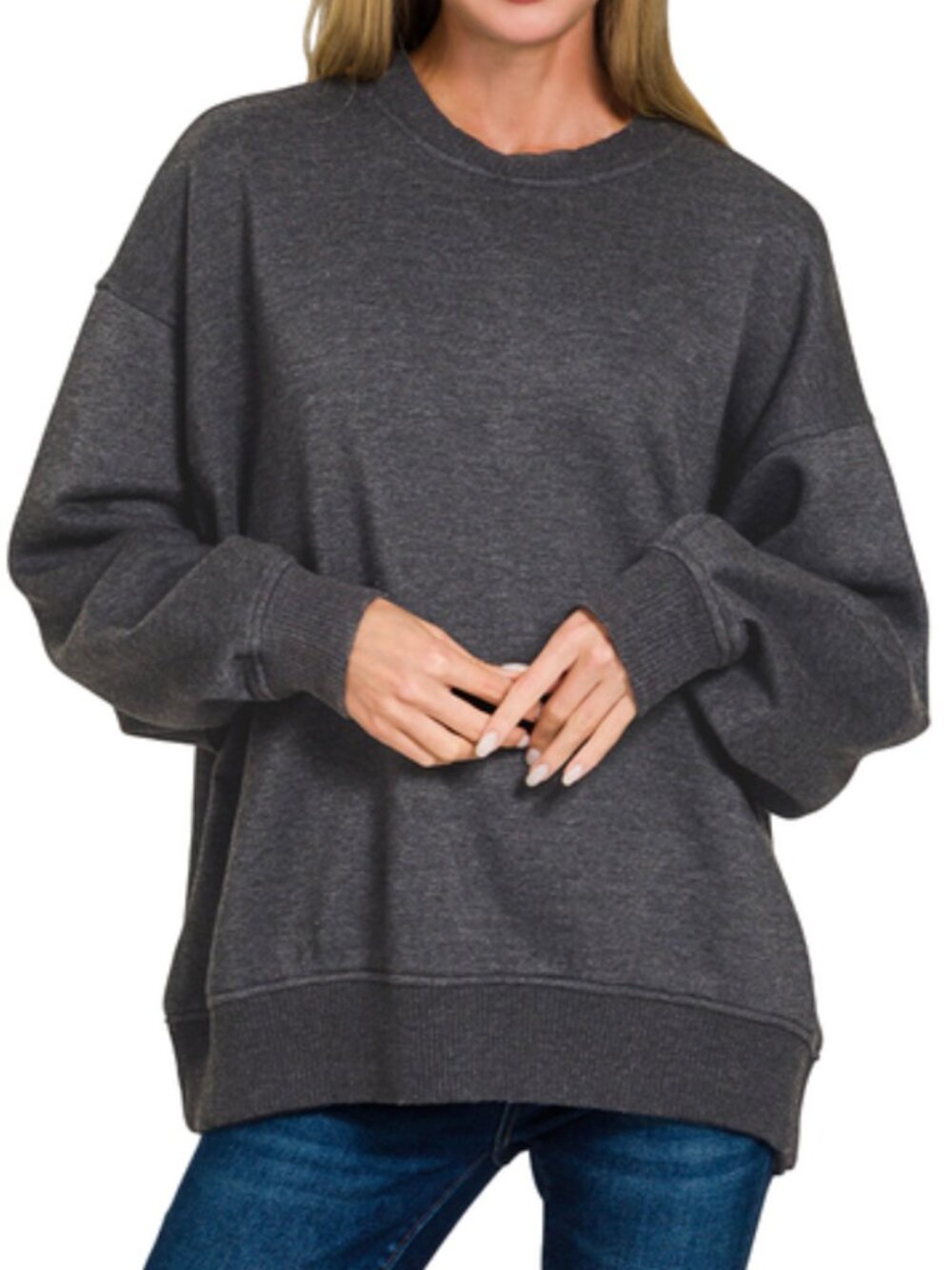 Acid Wash Fleeze Oversied Pullover in Black